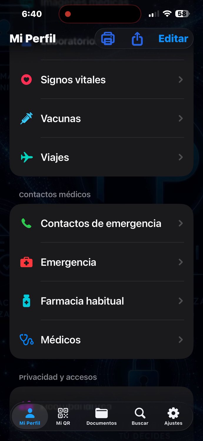 Mi Perfil — historial clínico, completo