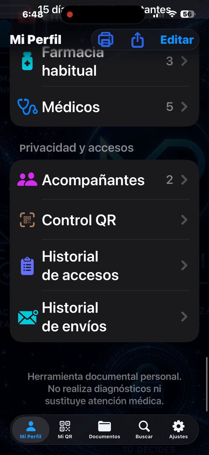 Mi Perfil — contactos médicos y privacidad