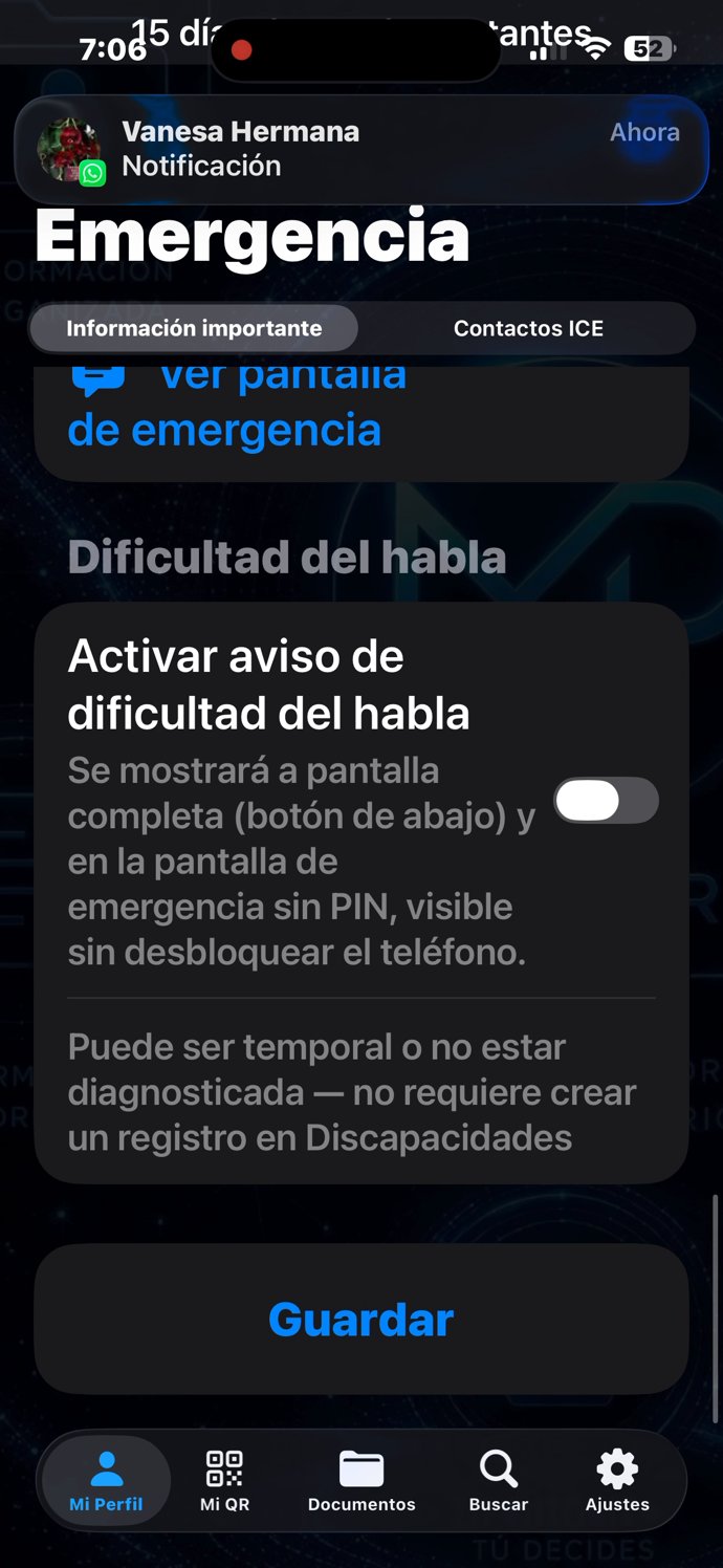 Aviso de dificultad del habla, y guardar
