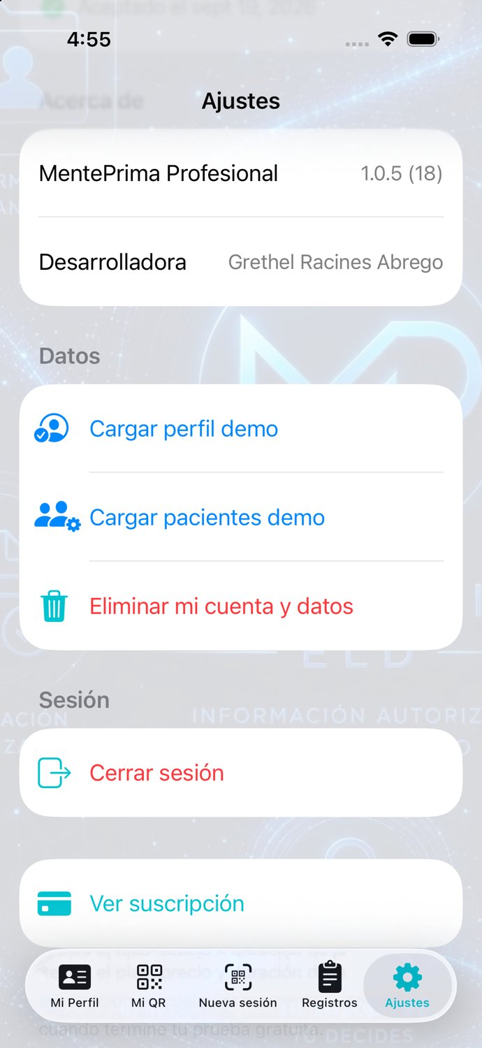 Ajustes — datos de prueba y cierre de sesión