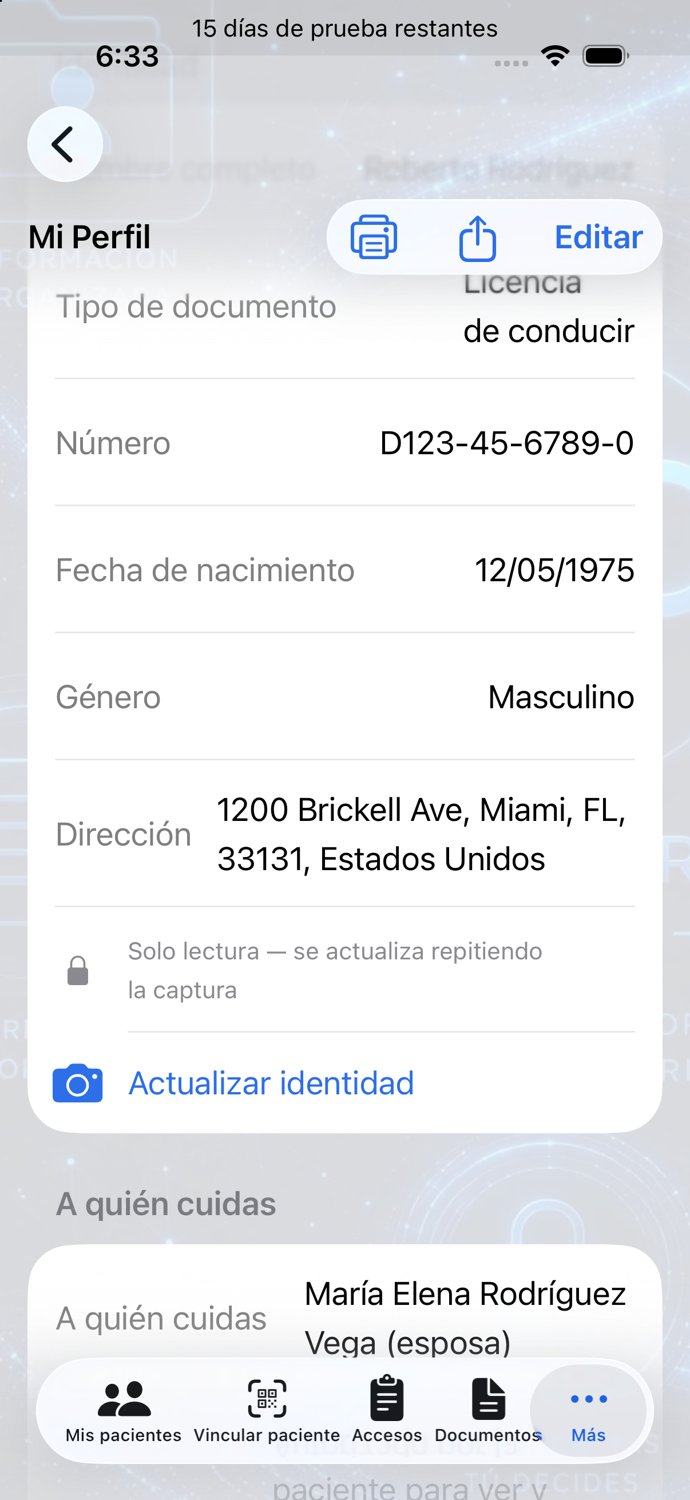 Mi Perfil — dirección y actualizar identidad